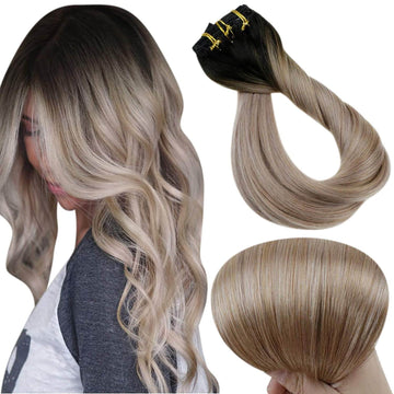 Up To 73% Off Clip in Extensions 100% Remy Human Hair Balayage Color (1B/18/12) - FShine Shop